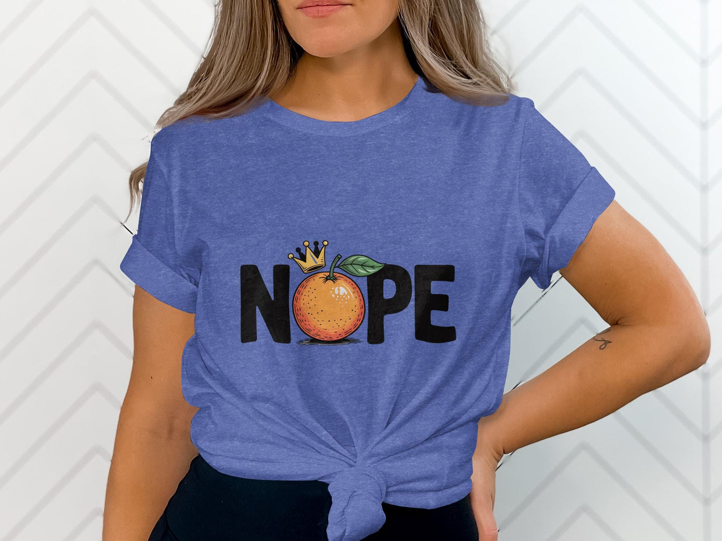 Nope Graphic T-Shirt, Funny Orange Fruit Shirt, Trendy Casual Tee, Cute Crown Design, Women's Comfy Top, Gift Idea Shirt