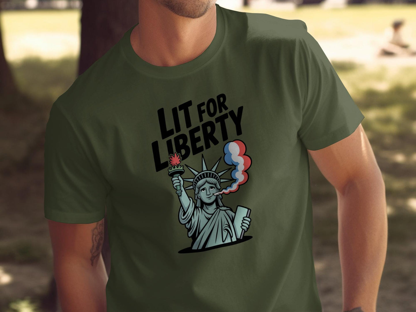 Lit for Liberty T-shirt, Funny Statue of Liberty Graphic Tee, Cool Patriotic Shirt, American Independence Day Gift, Unisex Casual Top