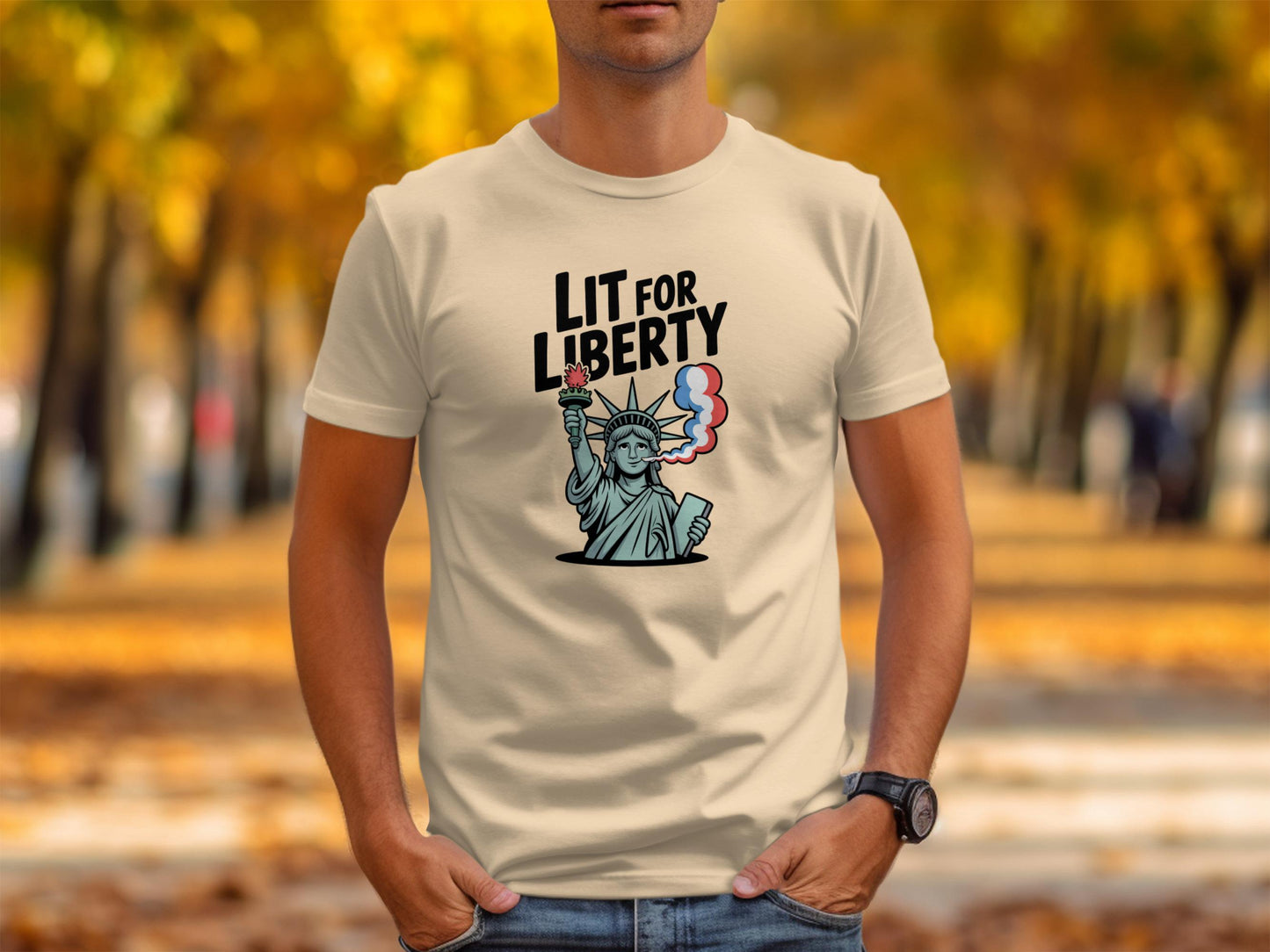 Lit for Liberty T-shirt, Statue of Liberty Graphic Tee, Funny Patriotic Shirt, USA Freedom Clothing, Unique Independence Day Gift