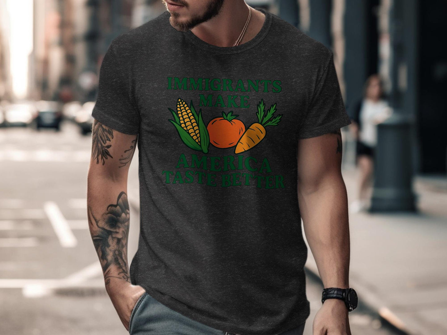 Immigrants Make America Taste Better Shirt, Funny Immigrant T-Shirt, Vegan Food Lover Tee, Unique Graphic Tee, Eco-Friendly Message Shirt