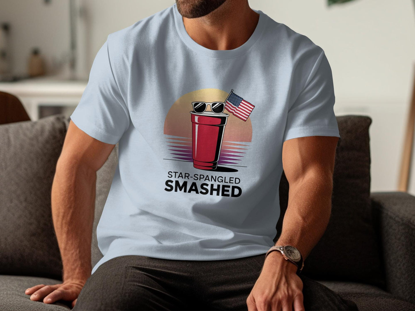 Star-Spangled Smashed T-Shirt, Patriotic Party Shirt, Fun Fourth of July Tee, Cool American Celebration Apparel, Independence Day Top