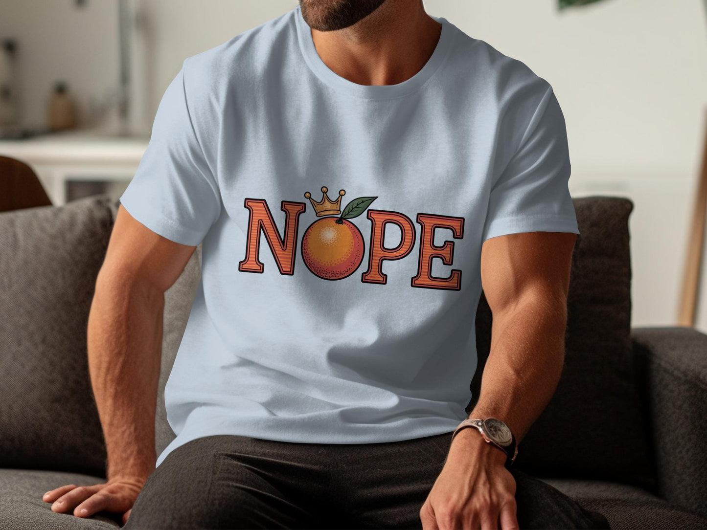 Nope Graphic Tee, Orange Crown T-Shirt, Fun Humorous Shirt, Casual Graphic Tee for Men, Unique Quote Tee, Creative Statement Shirt
