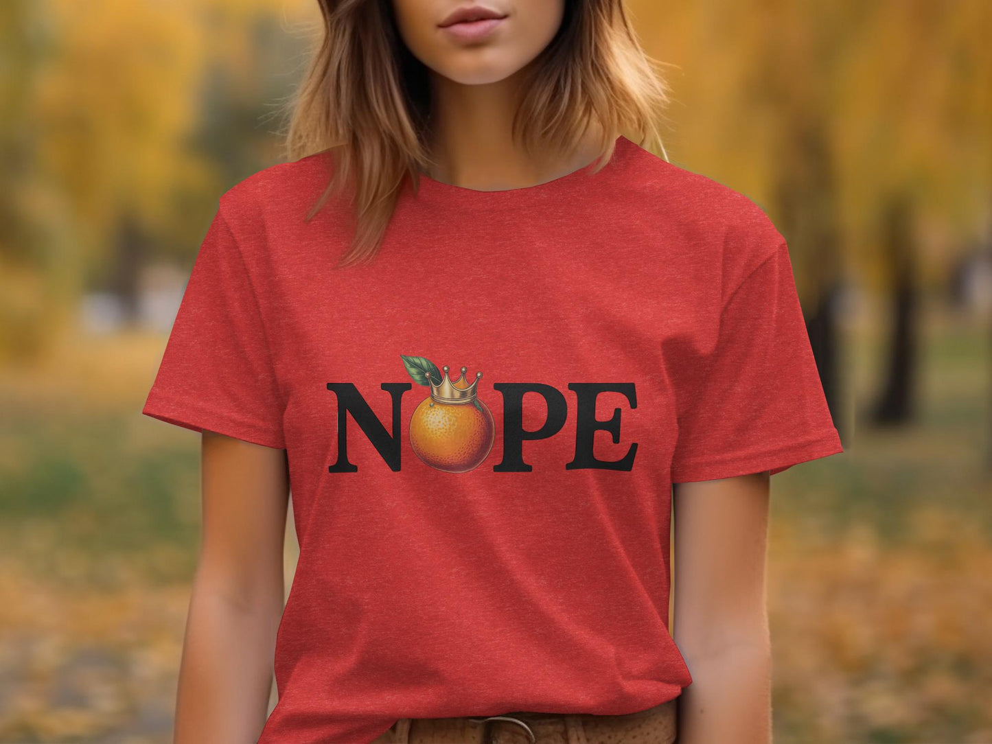 Funny Nope T-Shirt, Orange Fruit Crown Nope Shirt, Sarcastic Graphic Tee, Humorous Casual Top, Unique Nope Design Shirt