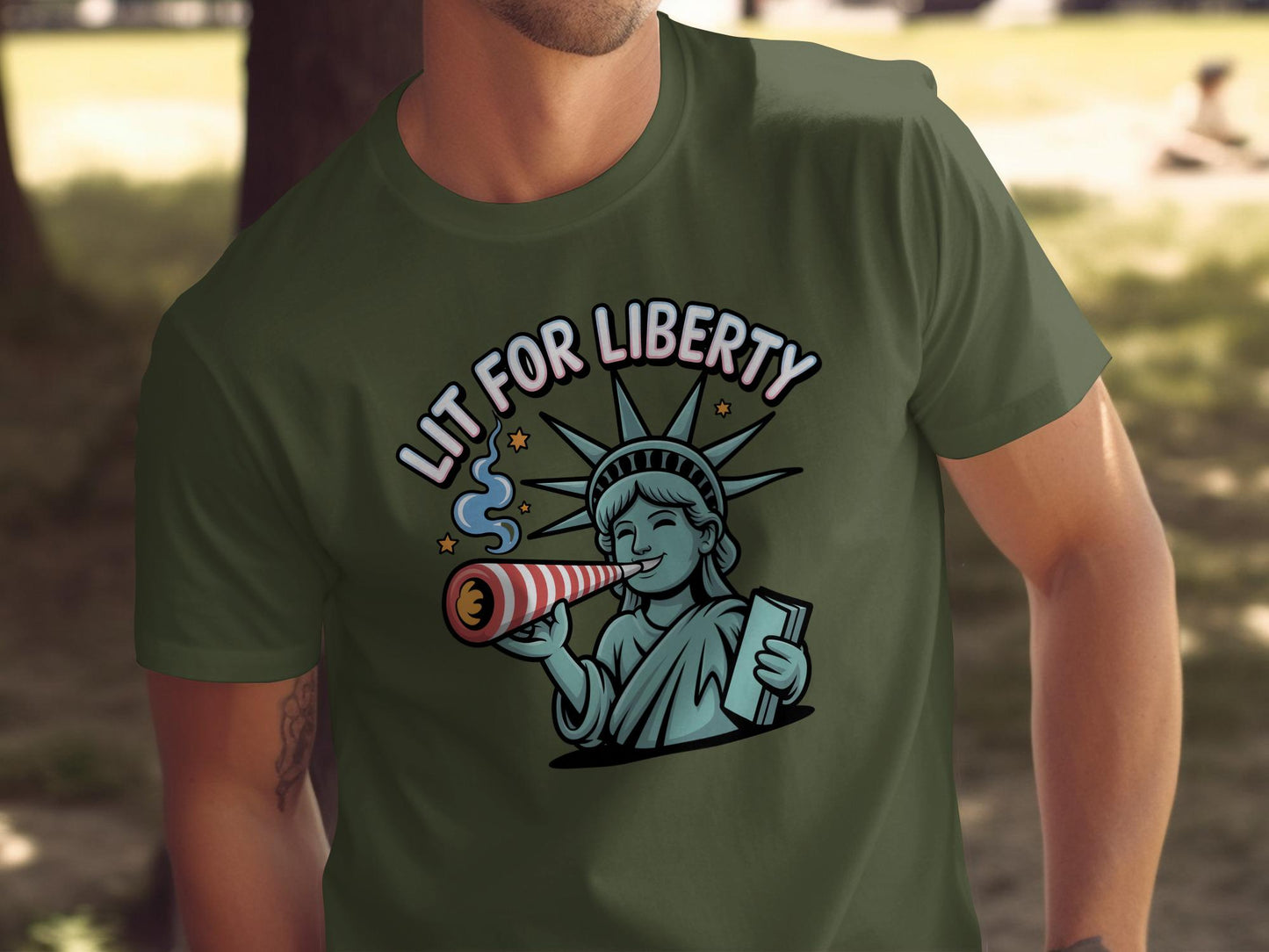 Lit for Liberty T-Shirt, Funny Patriotic Tee, Statue of Liberty Smoking, 4th of July Shirt, Independence Day Gift, Party Wear