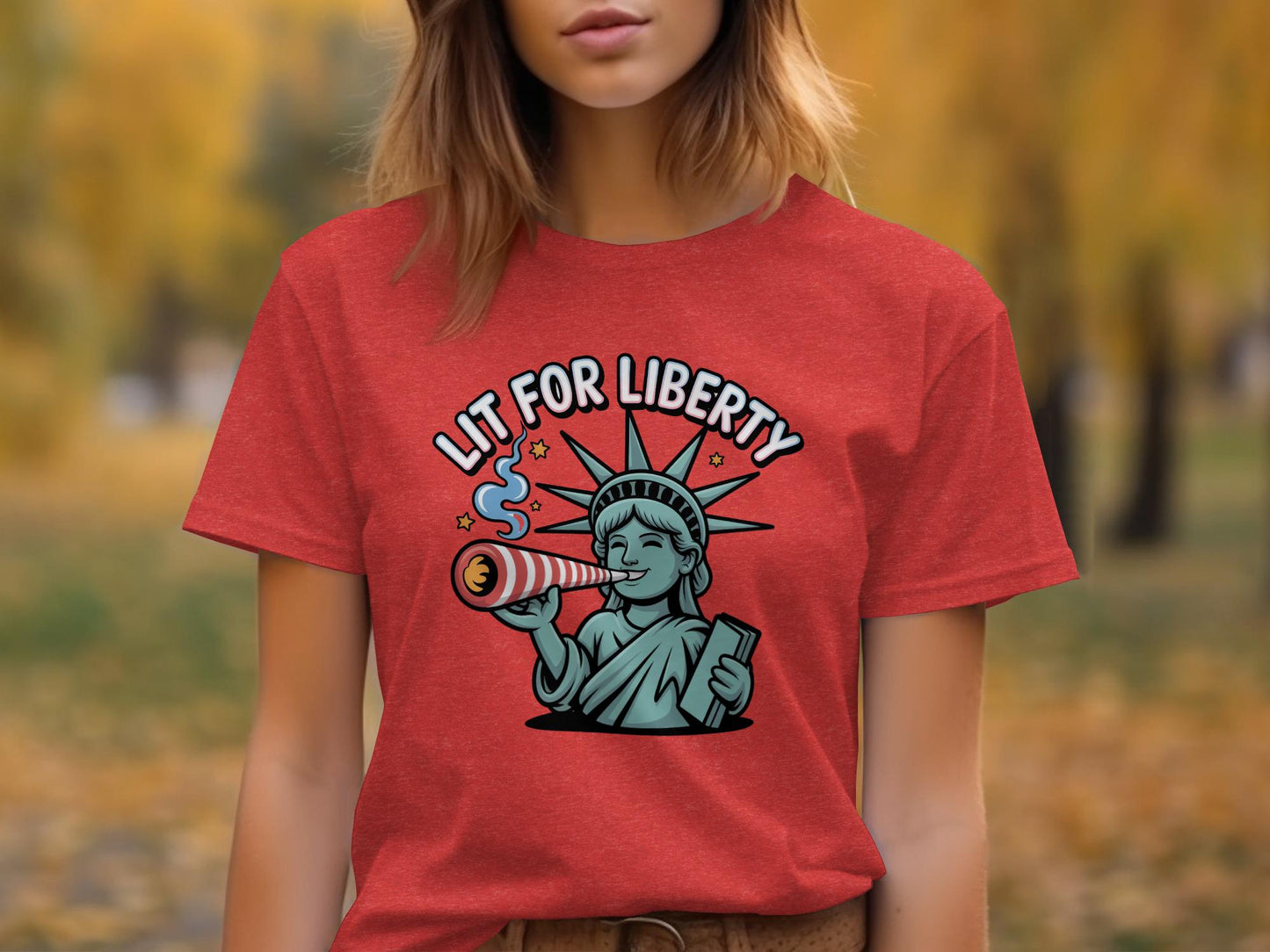 Lit for Liberty Shirt, Retro Statue of Liberty T-Shirt, Fun Patriotic Tee, Graphic Independence Day Top, Funny USA Freedom Outfit