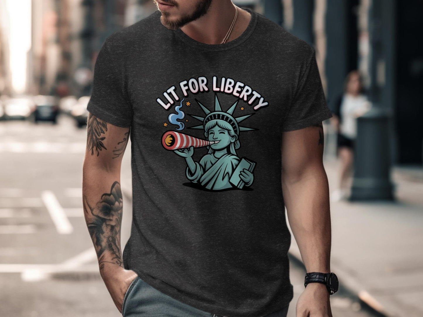 Funny Liberty Graphic T-Shirt, Lit for Liberty Tee, 4th of July Shirt, Independence Day T-Shirt, Patriotic Novelty Gift