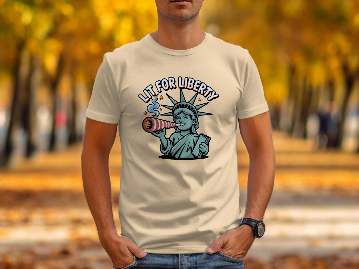 Funny Patriotic T-Shirt, Liberty Drinking T-Shirt, Comical Statue of Liberty Tee, Humorous USA Graphic Shirt, Great for Parties