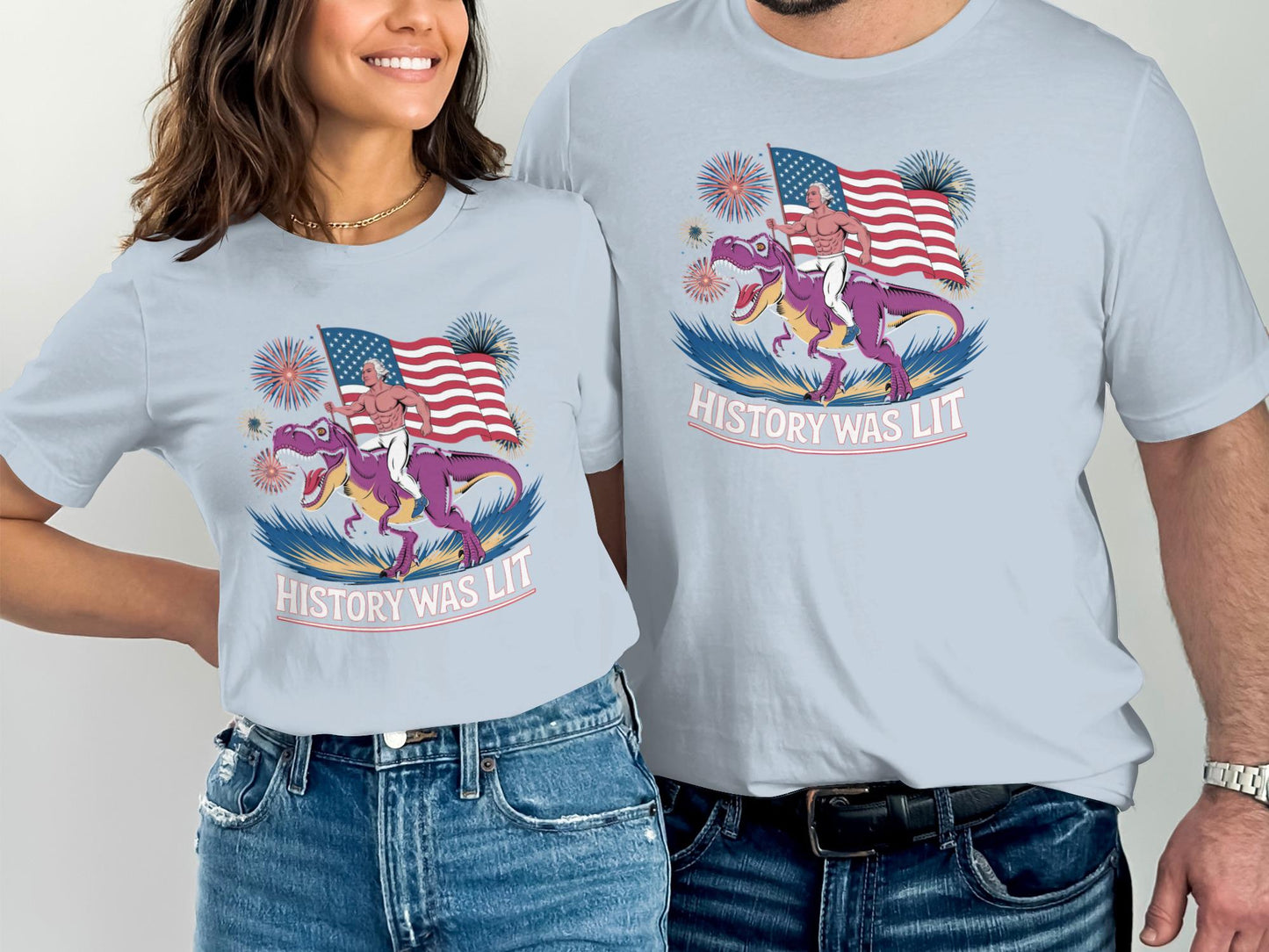 Patriotic Dinosaur Shirt, History Was Lit T-Shirt, Funny Fourth of July Shirt, USA Flag Dinosaur Tee, Independence Day Gift, USA Pride
