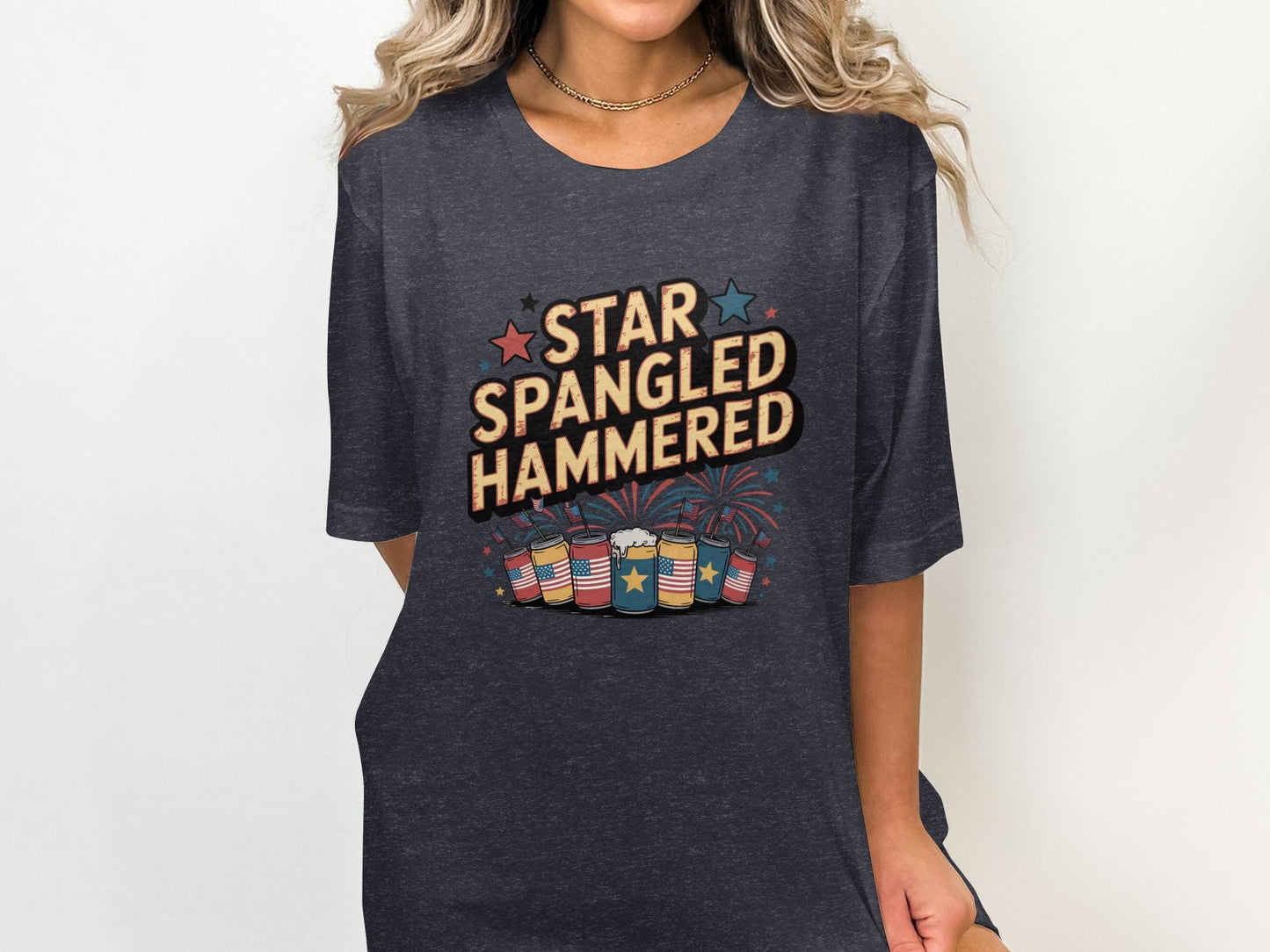 Star Spangled Hammered Graphic Tee, 4th of July Shirt, Patriotic Independence Day T-Shirt, USA Flag Fireworks Top