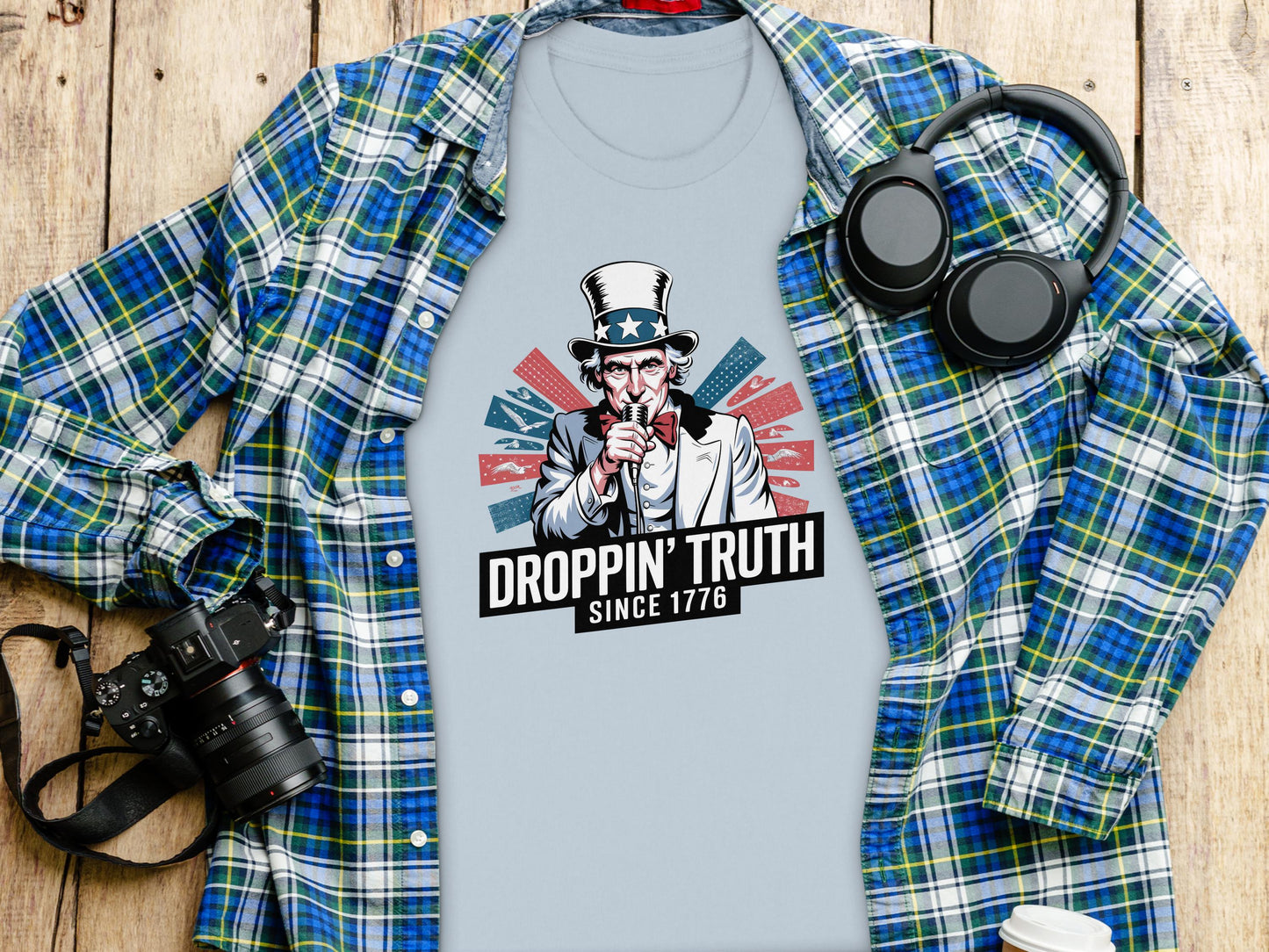 Droppin' Truth Uncle Sam Shirt, American Patriotic Graphic Tee, Funny 4th of July Gift, USA Independence Day Apparel, Vintage Style