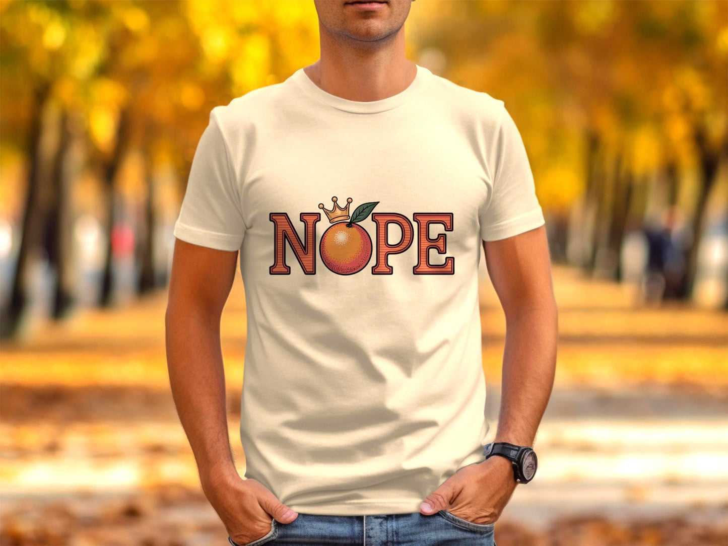 Funny Nope T-shirt, Crowned Orange Nope Graphic Tee, Humorous Graphic Tee, Unique Statement Shirt, Men's Casual Cotton Tee, Gift Idea