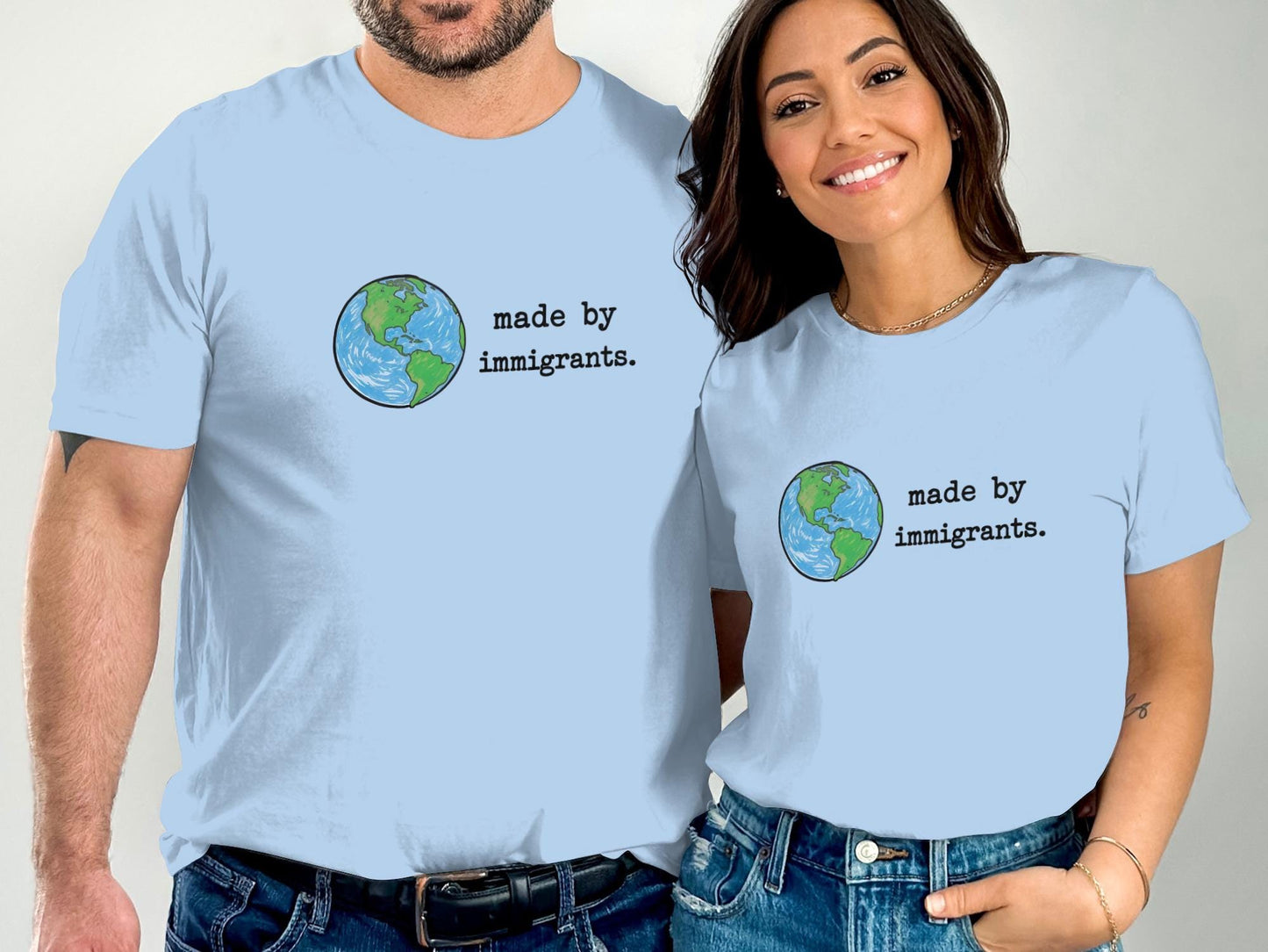 Made by Immigrants Shirt, Couple Matching T-shirts, Earth Design Tee, Gift for Immigrant Family, Unisex Casual Top