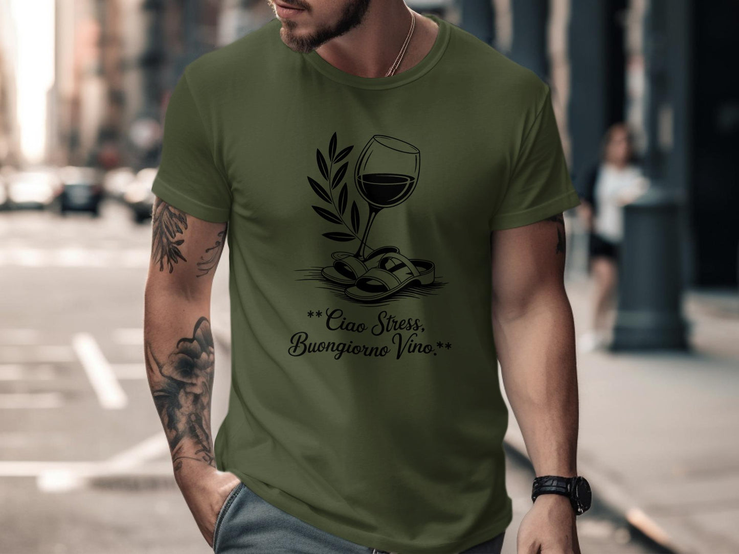 Ciao Stress Buongiorno Vino Shirt, Wine Lover Gift Tee, Funny Italian Saying T-Shirt, Relaxing Wine Quote, Casual Wear