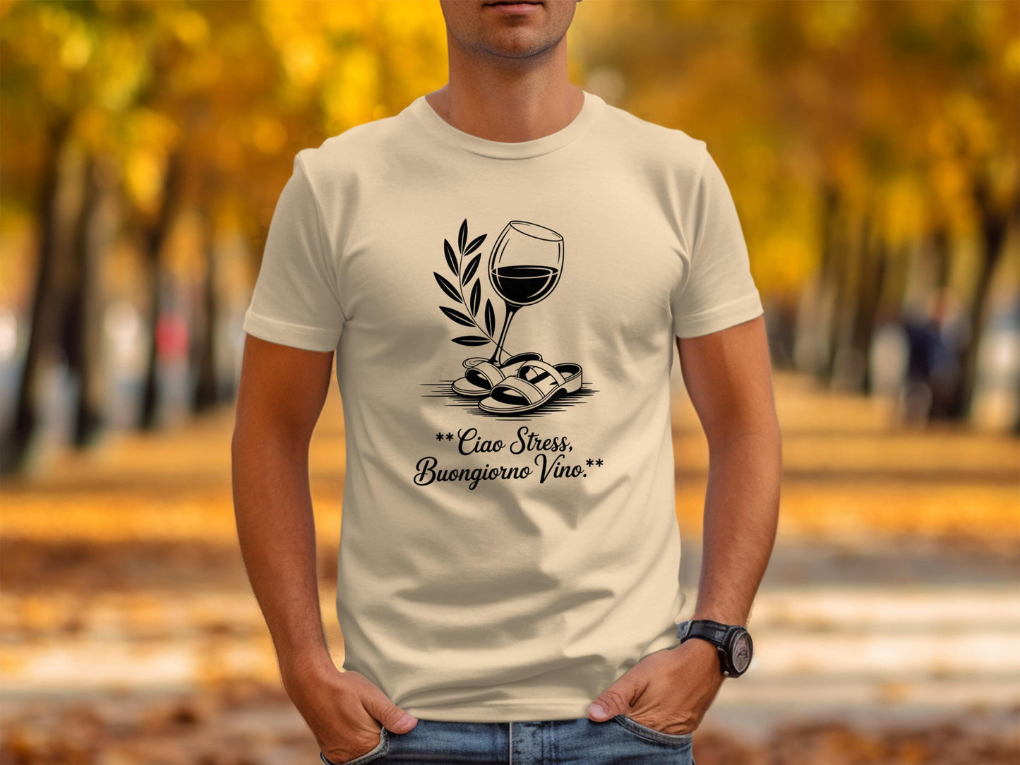 Funny Wine Lover Shirt, Ciao Stress Buongiorno Vino Tee, Relaxed Fit Tee, Gift for Wine Enthusiast, Wine Tasting Outfit Idea