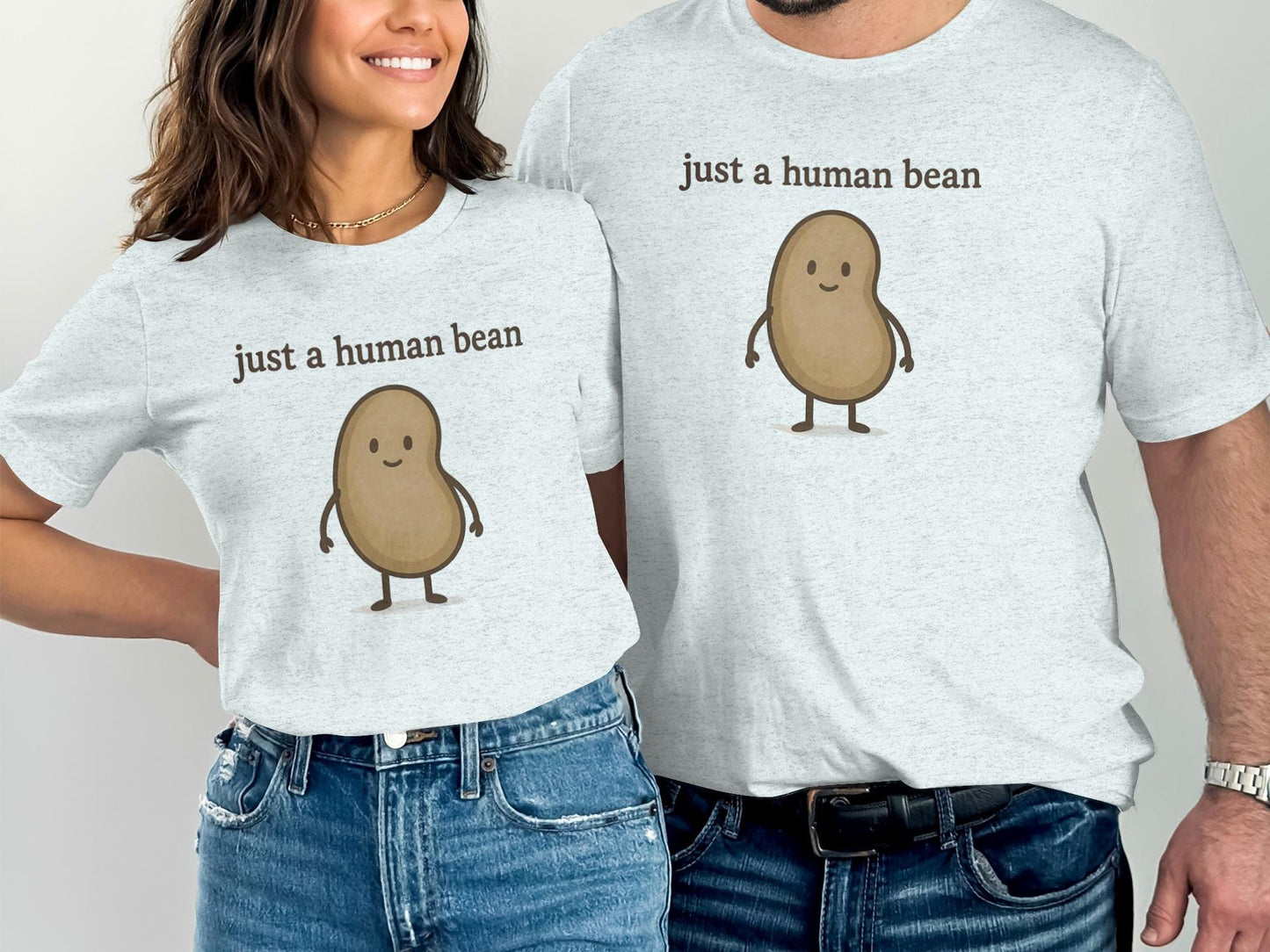 Funny Matching Couple T-Shirts, Just a Human Bean Graphic Tees, Cute Novelty Shirts, Unique Gift Idea, Humorous Couples Outfits