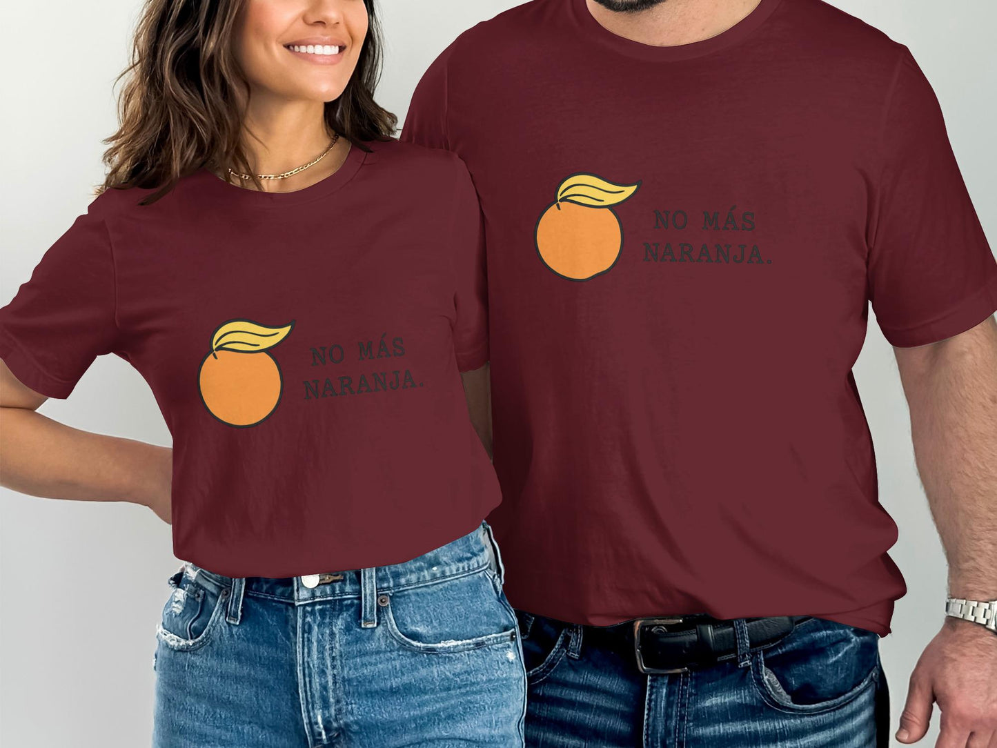 Matching No Mas Naranja T-Shirts for Couples, Fun Spanish Graphic Tees, His and Hers Matching Outfits, Cute Couple Shirt Set