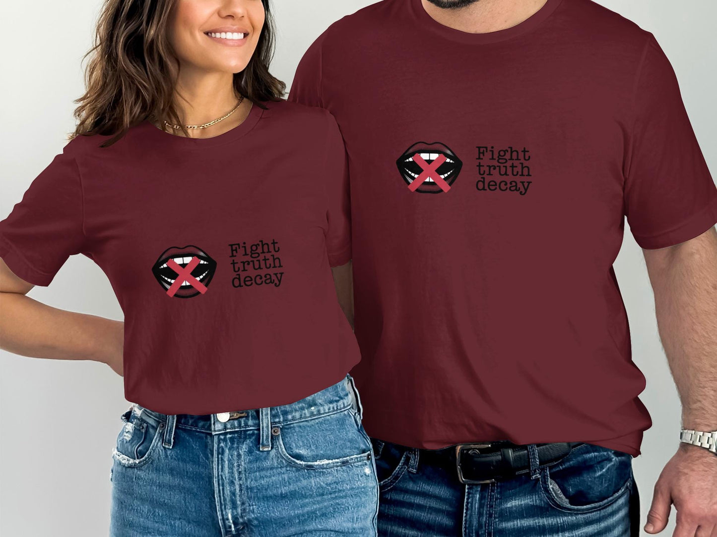 Fight Truth Decay Graphic Tee, Matching Couple T-Shirts, Funny Couple Shirts, Trendy Design, Casual Wear, Gift Idea for Couples