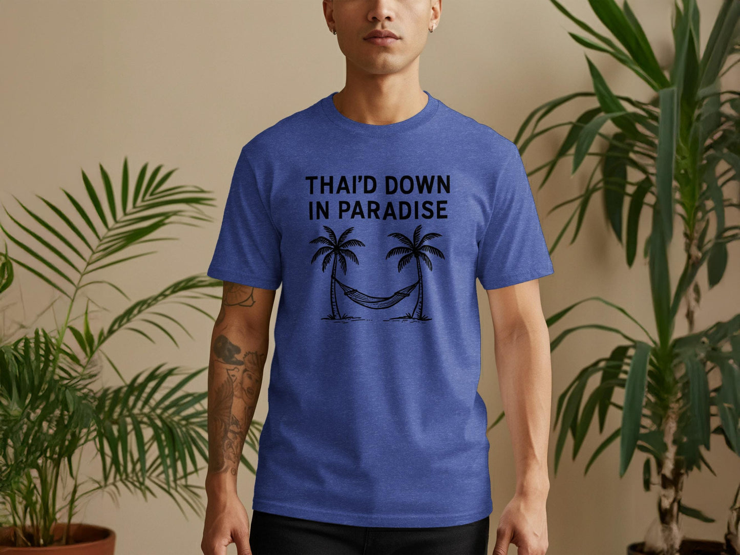 Funny Thai'd Down In Paradise T-Shirt, Sarcastic Thailand Vacation Tee, Humorous Beach Shirt, Gift For Travelers, Palm Tree Design