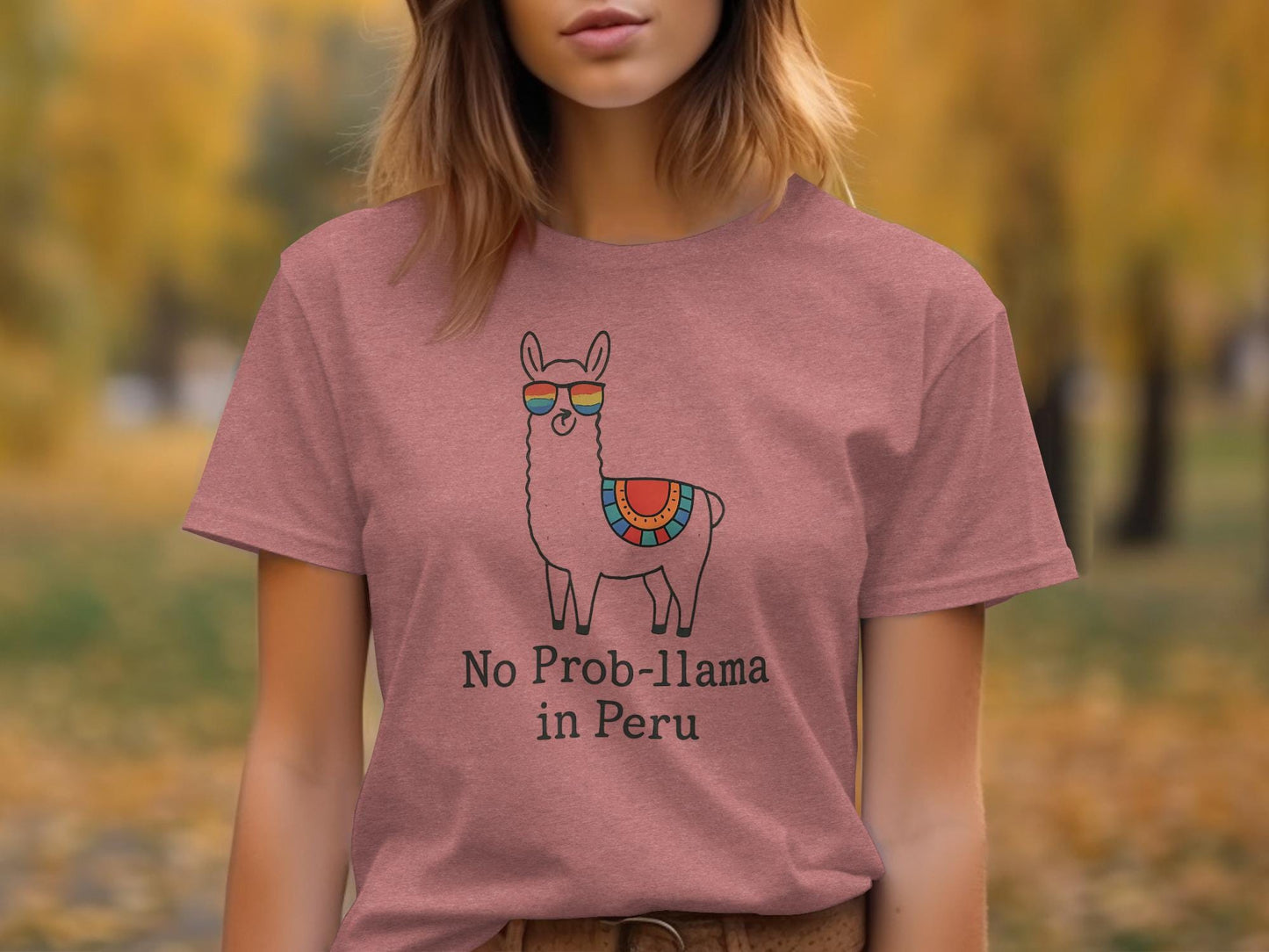 No Prob-llama in Peru t-shirt, Funny llama graphic tee, Cute llama shirt, Animal lover gift, Women's casual wear, Autumn fashion