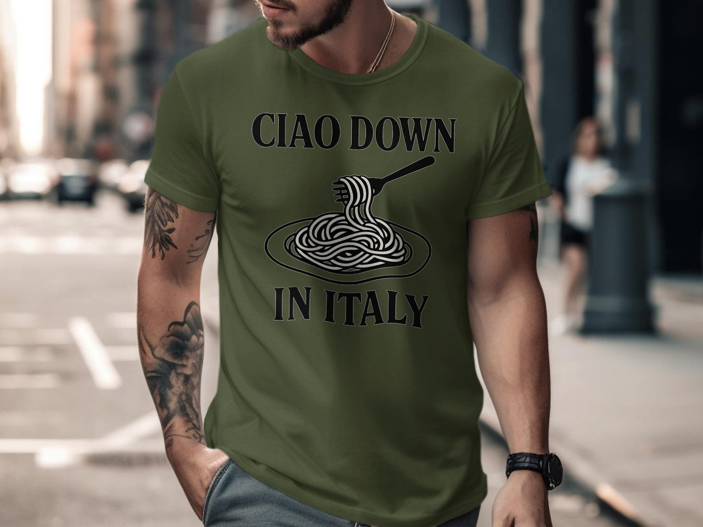 Funny Italian Food T Shirt, Ciao Down in Italy Shirt, Cool Graphic Tee, Trendy Casual Wear, Unique Gift Idea for Food Lovers