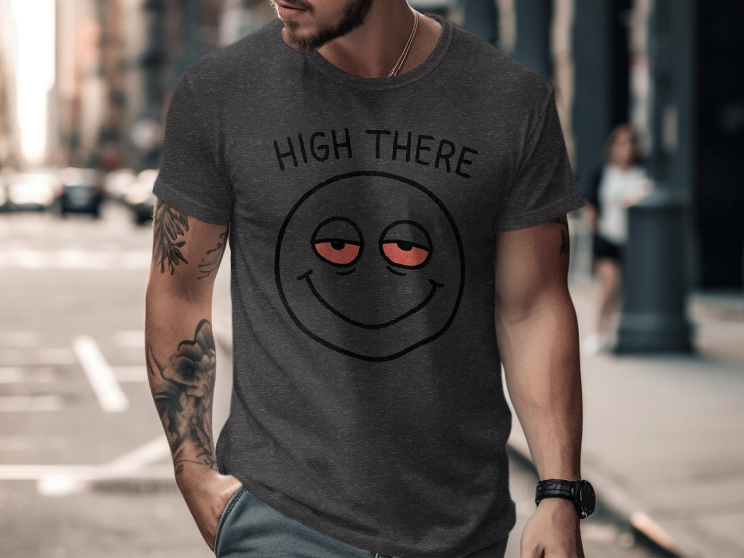 Funny Graphic Tee, Novelty T-Shirt, High There Smiley Face Shirt, Casual Wear, Unisex Gift Idea, Street Style, Urban Fashion