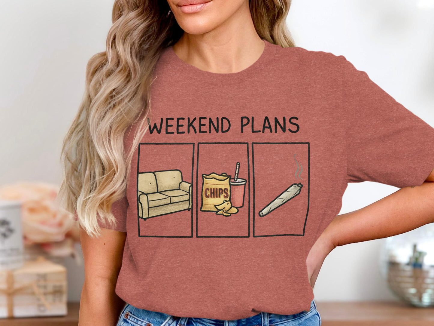 Weekend Plans T-shirt, Funny Weekend Shirt, Couch Chips and Smoke Tee, Relaxing Day Shirt, Casual Graphic Tee