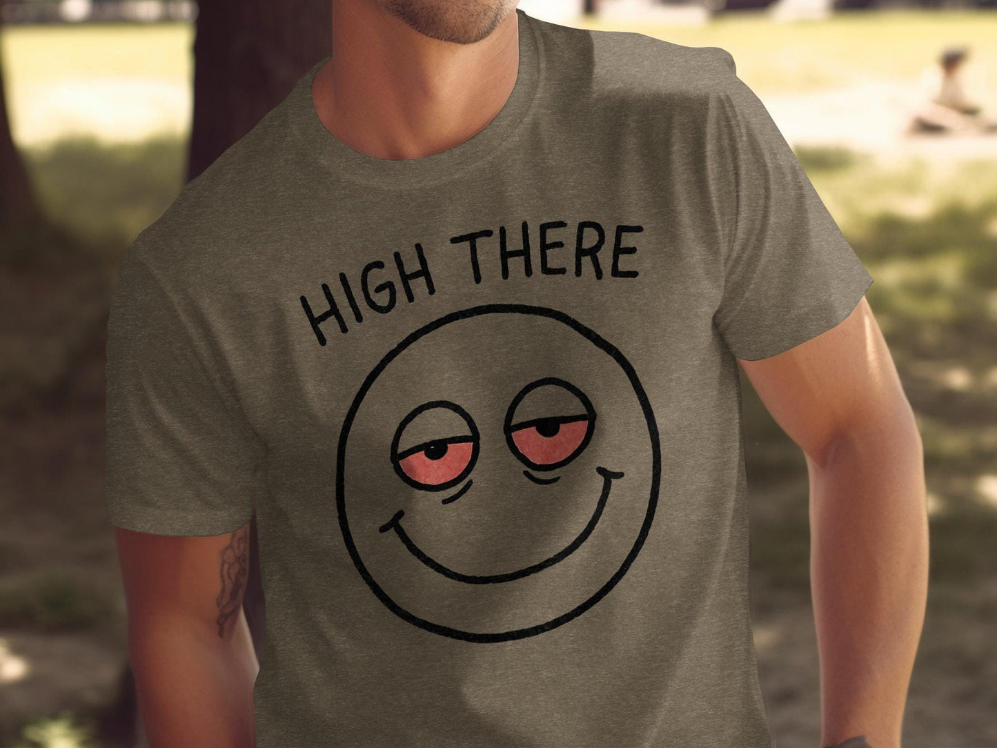 Funny Graphic Tee, High There Smiley T-Shirt, Stoner Humor Shirt, Casual Wear, Cool Novelty Tee, Gift for Him, Trendy Graphic Shirt