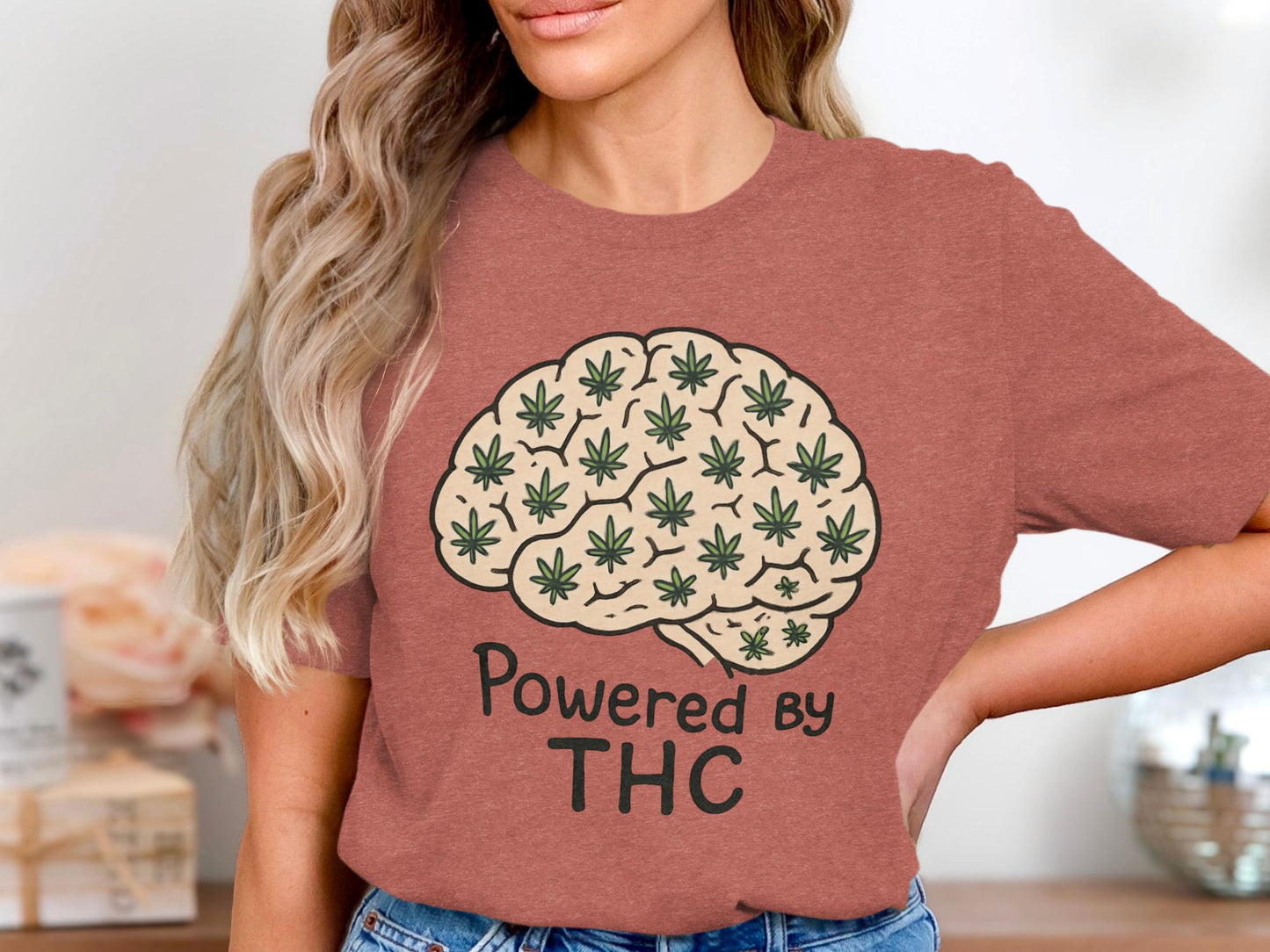 Powered By THC Shirt, Cannabis Brain Tee, Weed Lover Gift, Marijuana Enthusiast Top, Funny Graphic T-Shirt, 420 Clothing