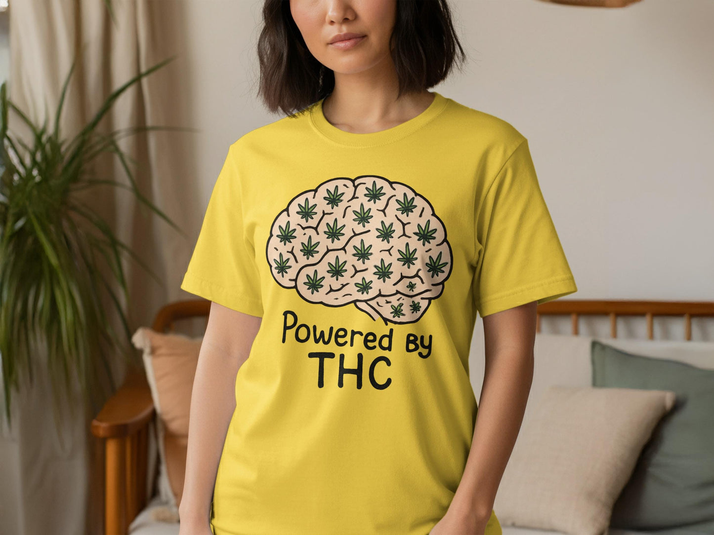 Powered by THC shirt, Marijuana brain tee, Cannabis lover gift, Weed humor tshirt, Stoner apparel, Unique graphic top