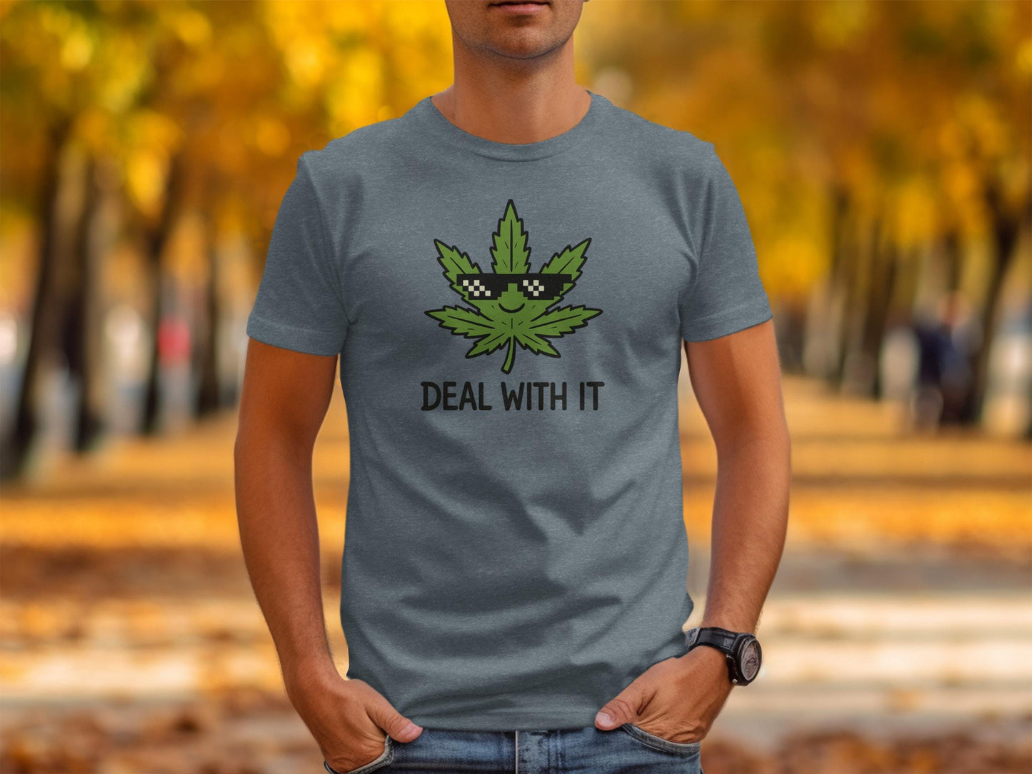 Cool Marijuana Leaf Shirt, Funny Weed Graphic Tee, Deal With It Cannabis Shirt, Stoner Humor T-Shirt, Cannabis Lover Gift, 420 Shirt