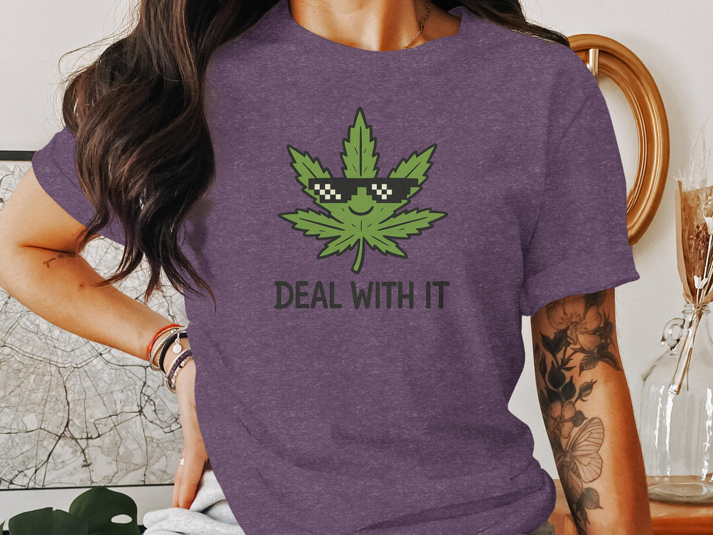 Funny Weed Shirt, Deal With It Leaf Tee, Cool Marijuana Graphic T-Shirt, Unisex Stoner Apparel, Cannabis Lover Gift, Chill Vibe Top