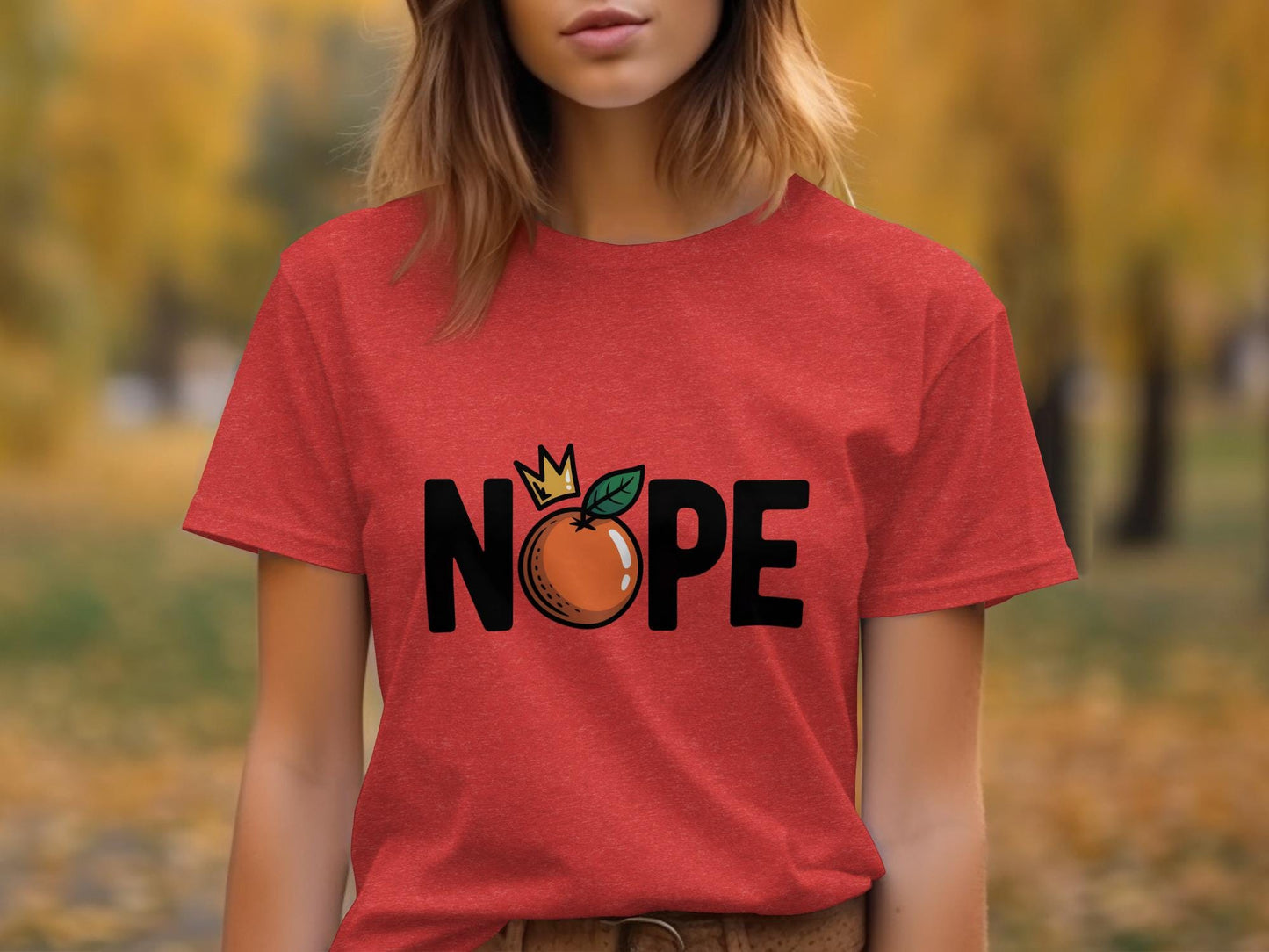 Nope Shirt, Funny Graphic Tee, Orange Illustration Top, Casual Humor T-Shirt, Women’s Trendy Apparel, Cool Statement Shirt