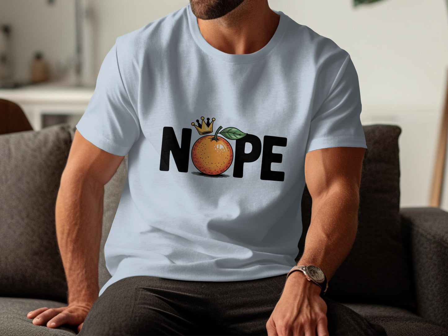 Nope Fruit Graphic Tee, Funny Orange T Shirt, Humorous Crowned Fruit Tee, Casual Wear Graphic Shirt, Comfortable Laugh Tee