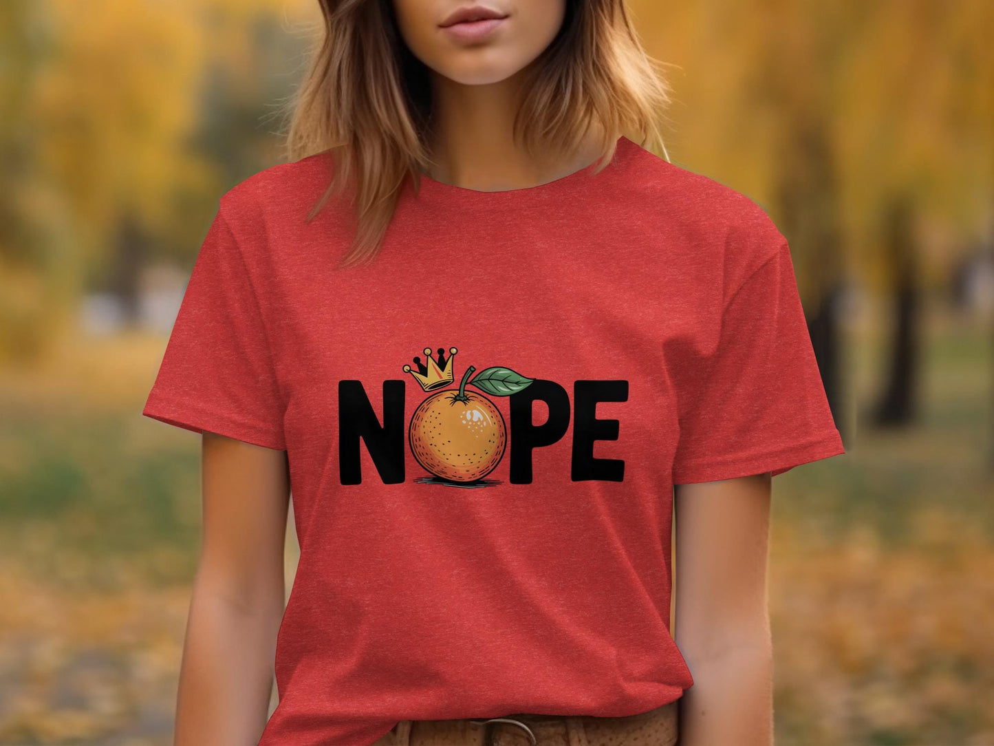 Funny Nope T-Shirt, Cute Orange Graphic Tee, Humorous Fruit Shirt, Trendy Casual Outfit, Fun Graphic Top, Unique Statement Shirt