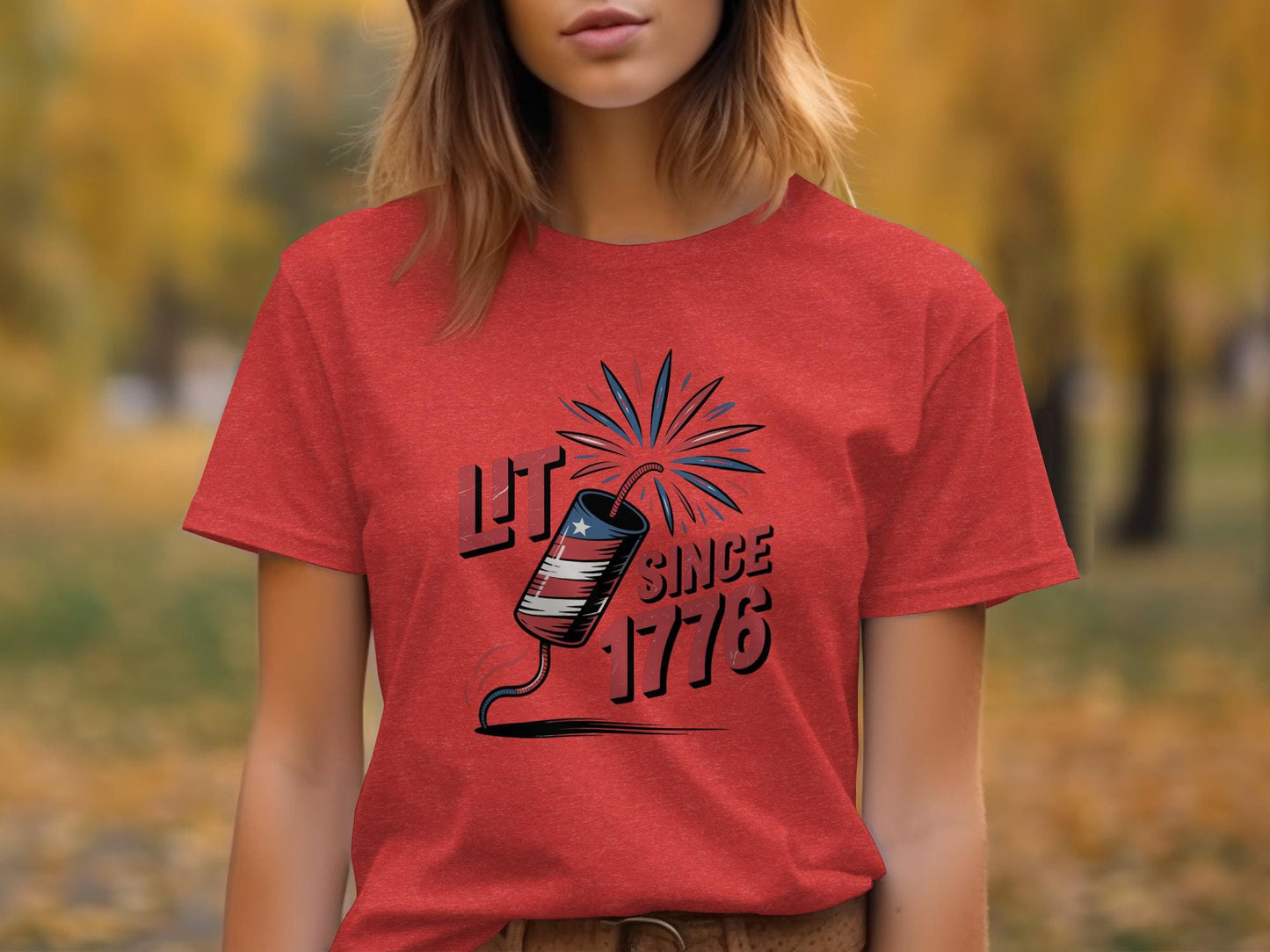Lit Since 1776 Shirt, Patriotic Firework T-Shirt, 4th of July Tee, Independence Day Graphic, USA Celebration Top, Red White Blue