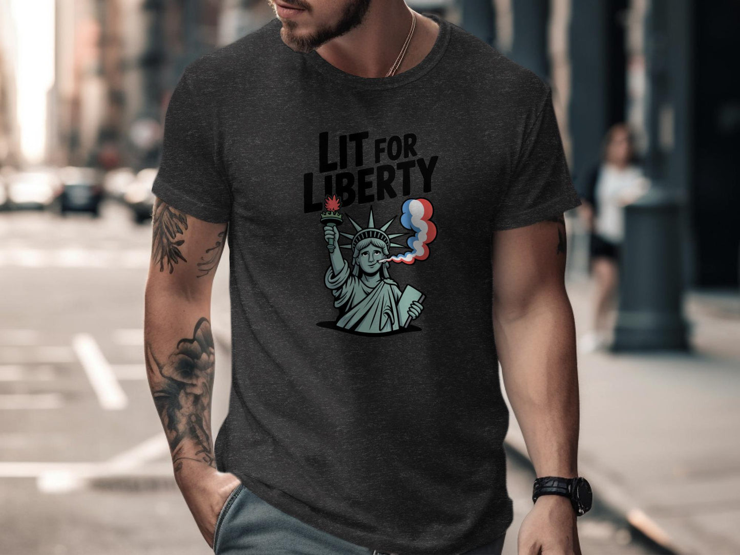 Lit for Liberty T-Shirt, Statue of Liberty Graphic Tee, Patriotic Shirt, USA Independence Day Shirt, Funny 4th of July Shirt