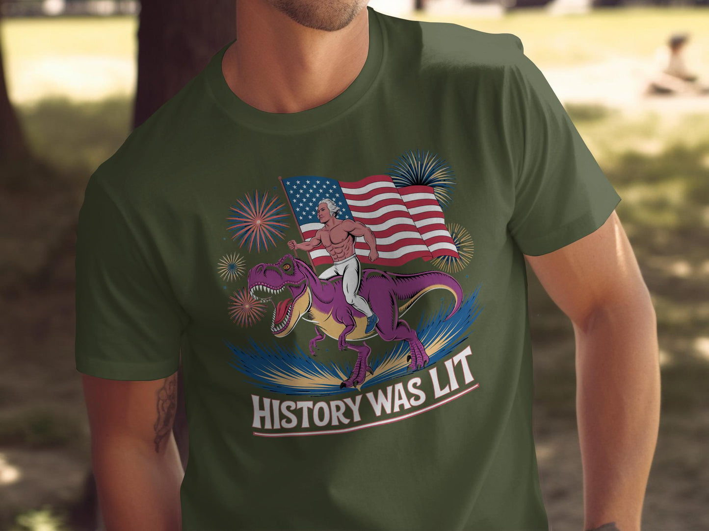 Funny History Was Lit T Shirt, Patriotic Dinosaur Tshirt, July 4th American Flag Tee, Independence Day Graphic Tee, USA Novelty Shirt