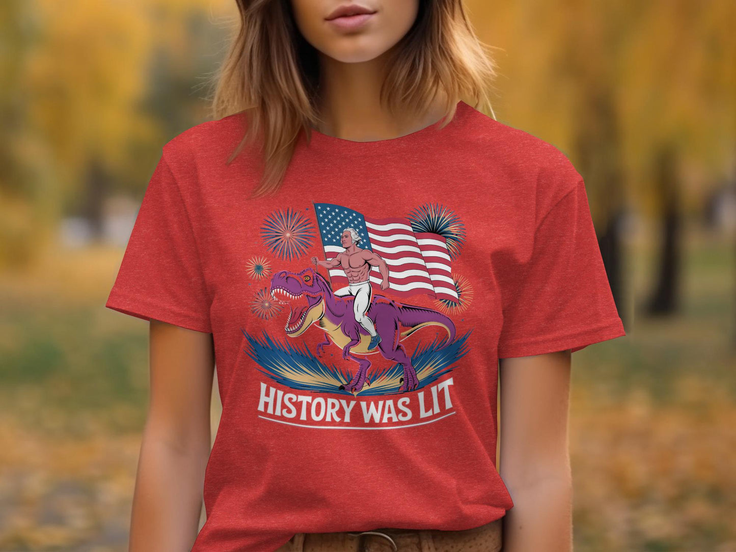 History Was Lit Dinosaur T-Shirt, Patriotic Graphic Tee, USA Flag Shirt, Funny American Shirt, 4th of July Shirt, Novelty Gift