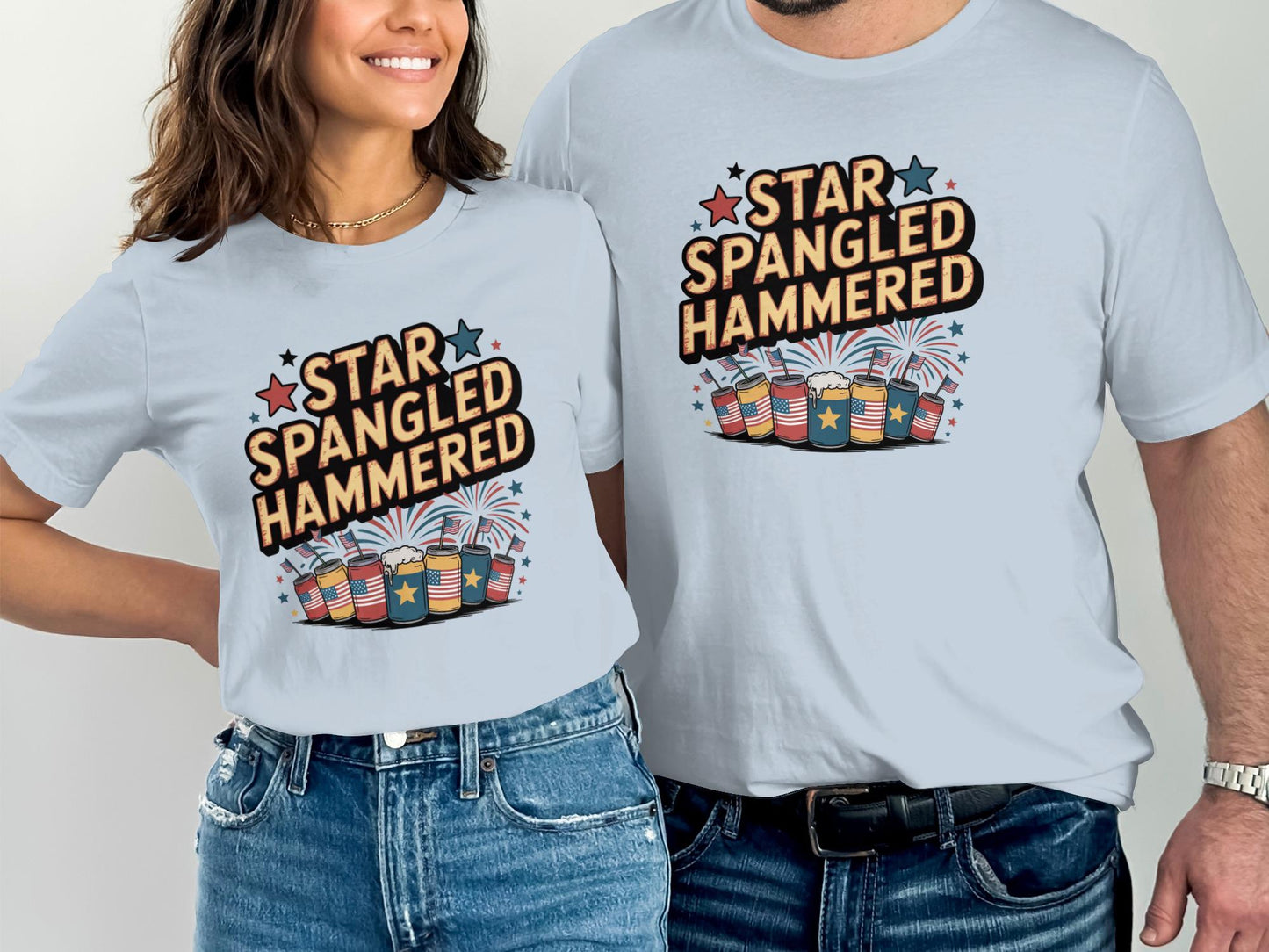 Star Spangled Hammered Shirt, Funny 4th of July Party Tee, Independence Day Celebration, Patriotic Couple Matching Outfits