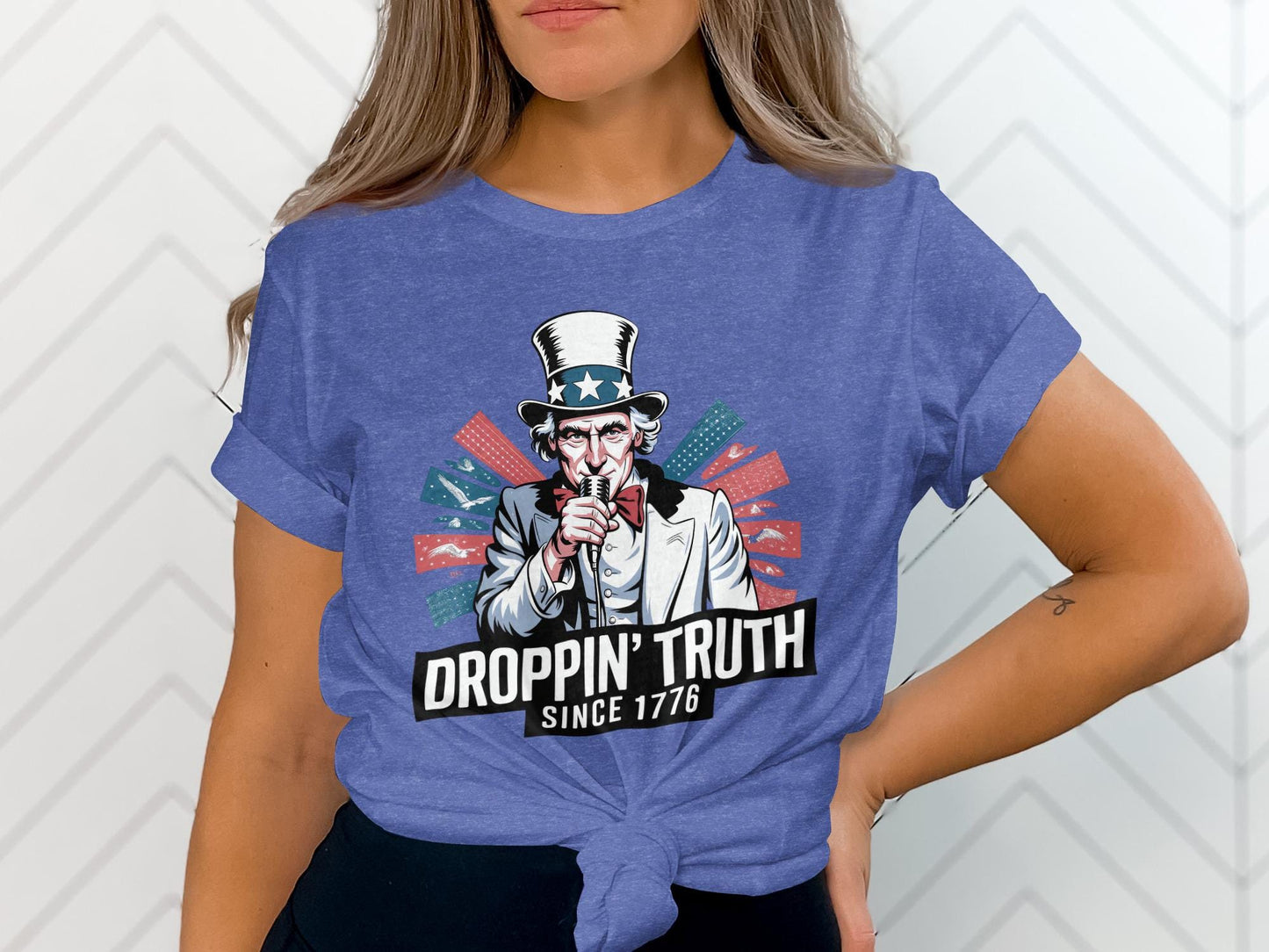 Patriotic Graphic Tee, Uncle Sam Droppin' Truth Shirt, USA Independence Day Top, Vintage 1776 T-Shirt, 4th of July Graphic Tee