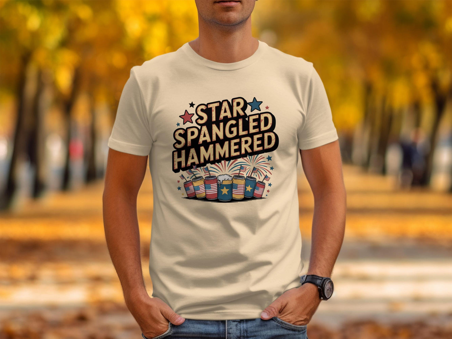 Star Spangled Hammered Shirt, Funny 4th of July Tee, Patriotic Drinking Shirt, Independence Day Party T-shirt, USA Celebration Top