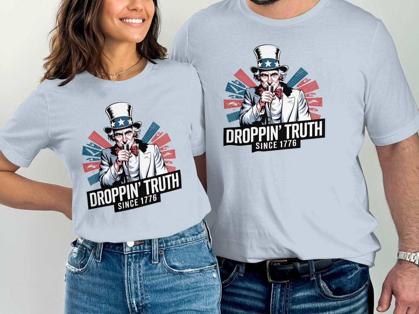 Patriotic Uncle Sam Graphic T-Shirt, Droppin' Truth Since 1776, Independence Day USA Shirt, American Pride Tee, 4th of July Top