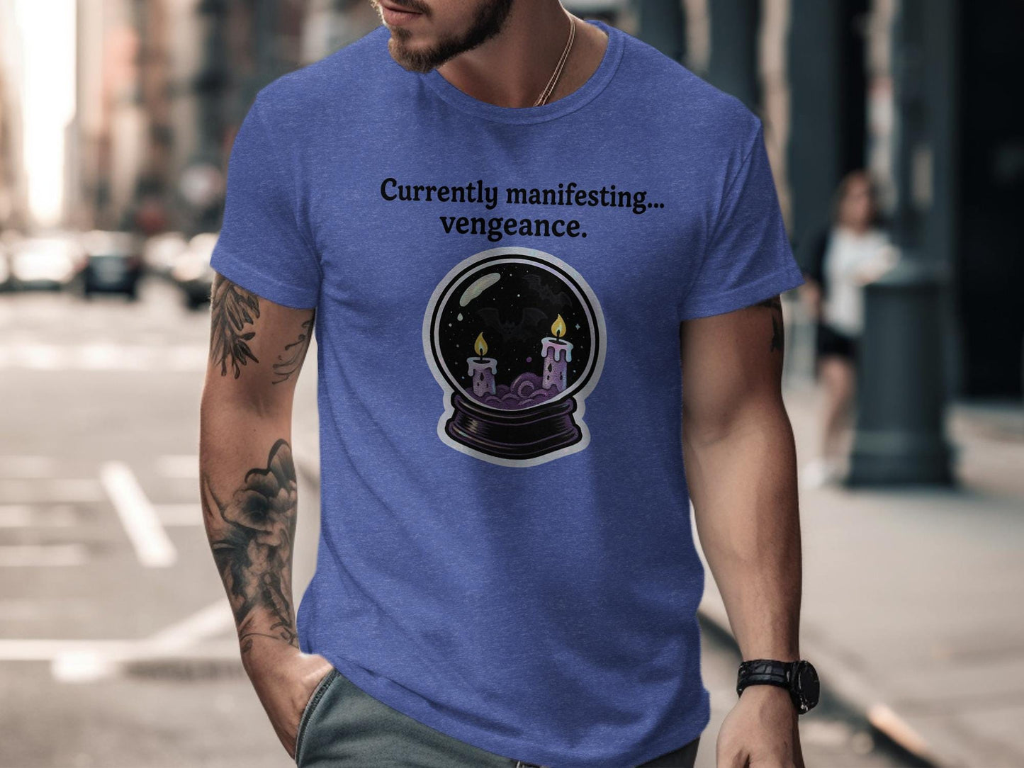 Manifestation Graphic Tee, Unique Crystal Ball Shirt, Currently Manifesting Vengeance T-shirt, Mystical Candle T-shirt
