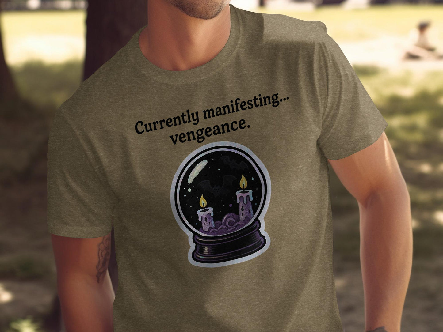 Currently Manifesting Vengeance T-Shirt, Spooky Halloween Crystal Ball Shirt, Occult Themed Graphic Tee, Witchy Goth Clothing