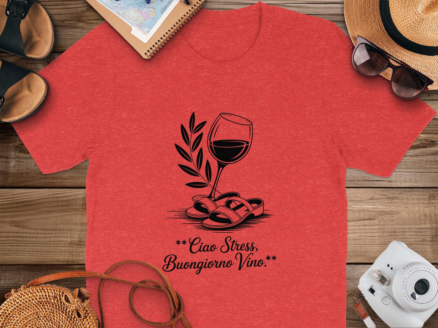 Italian Wine T-Shirt, Ciao Stress Buongiorno Vino Shirt, Gift for Wine Lovers, Funny Wine Graphic Tee, Relaxation Shirt