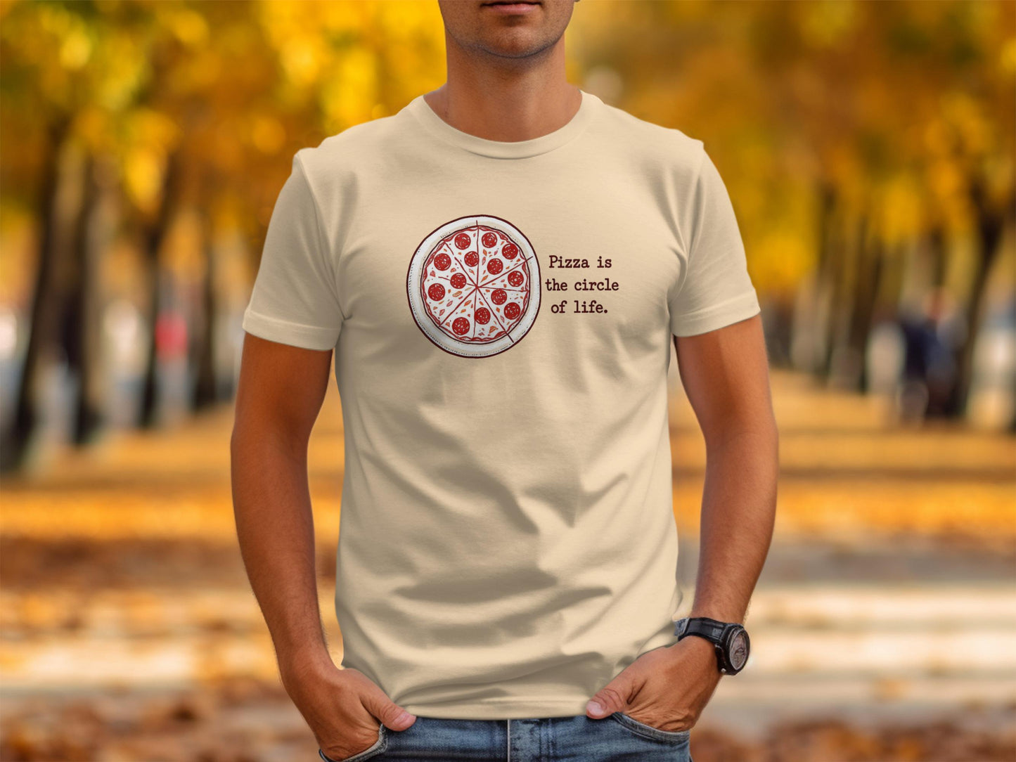 Funny Pizza T-Shirt, Circle of Life Tee, Pizza Lover Shirt, Humorous Graphic Tee, Foodie Gift Idea, Casual Outfit Top, Men's T-Shirt