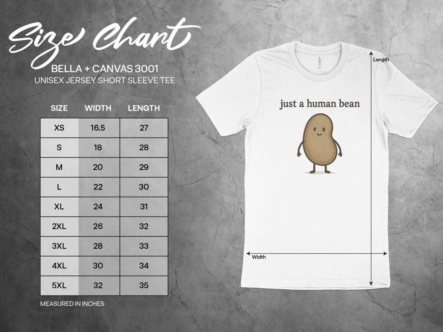 Just a Human Bean T-Shirt, Funny Unisex Tee, Cute Novelty Graphic Shirt, Bella Canvas 3001, Humorous Casual Wear