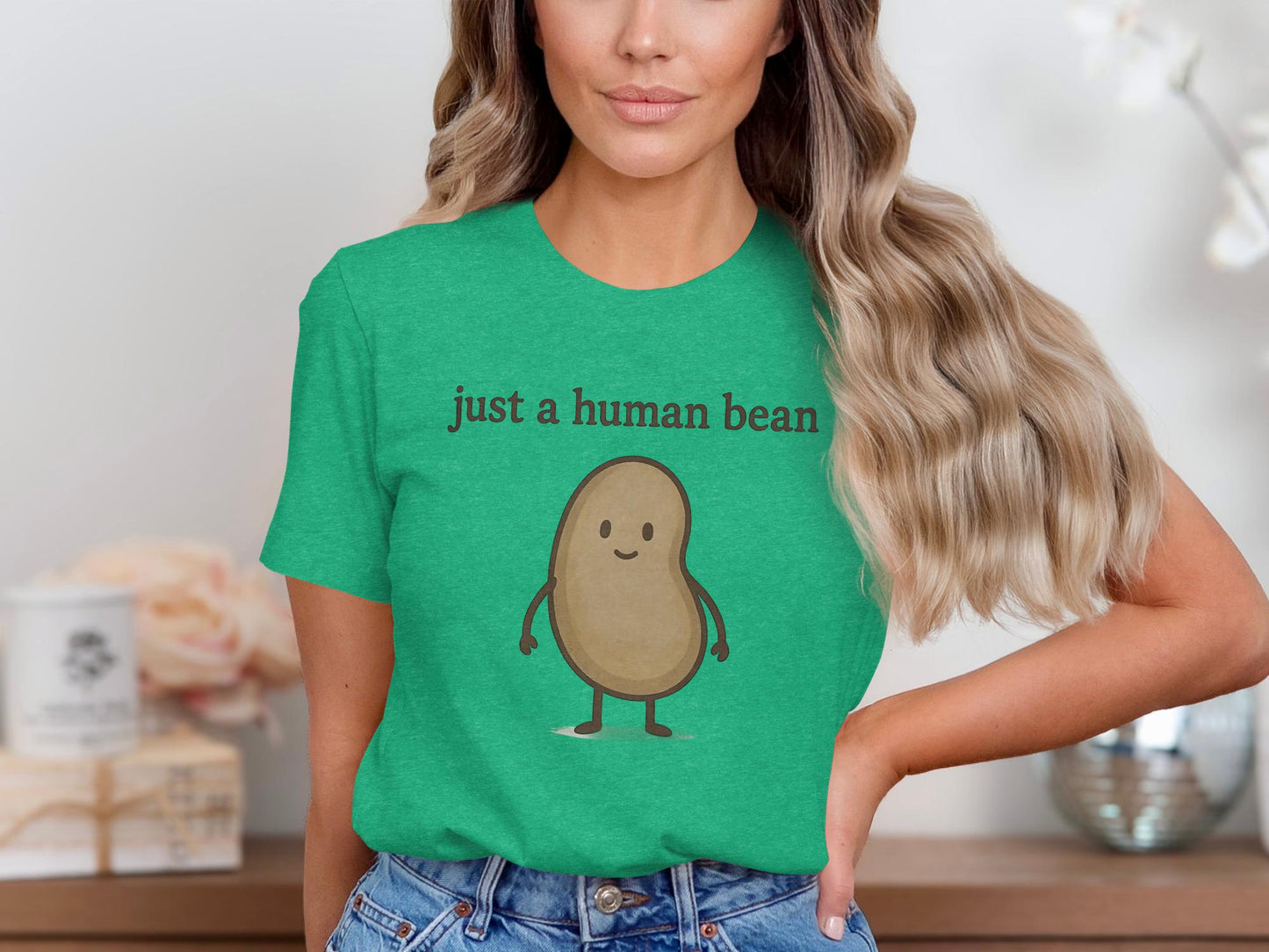 Funny Just a Human Bean T-Shirt, Quirky Graphic Tee, Cute Pun Shirt, Unique Casual Top, Humorous Gift Idea, Cool Novelty Apparel