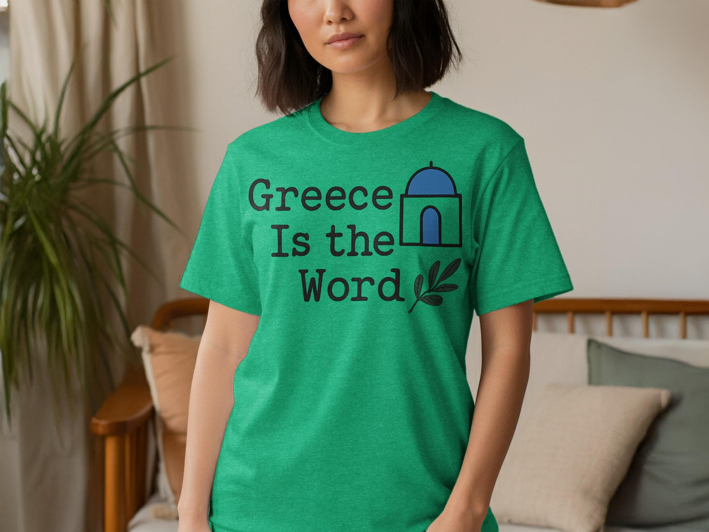 Greece Is the Word tee, Greek themed shirt, Santorini graphic top, vintage travel typography, Women's vacation t-shirt
