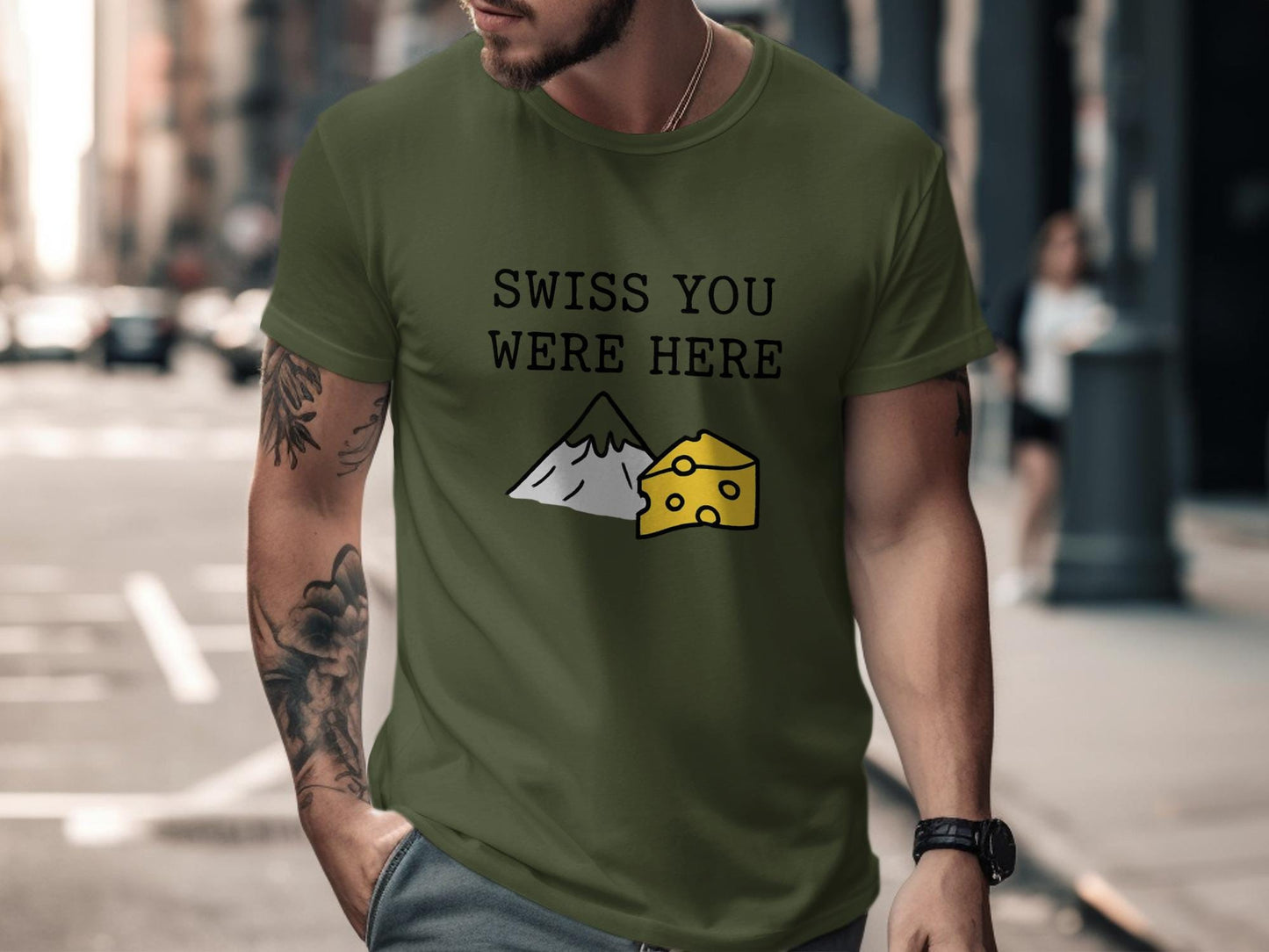 Swiss You Were Here T-Shirt, Funny Graphic Tee, Cheese and Mountain Design, Casual Humor Shirt, Gift for Cheese Lover